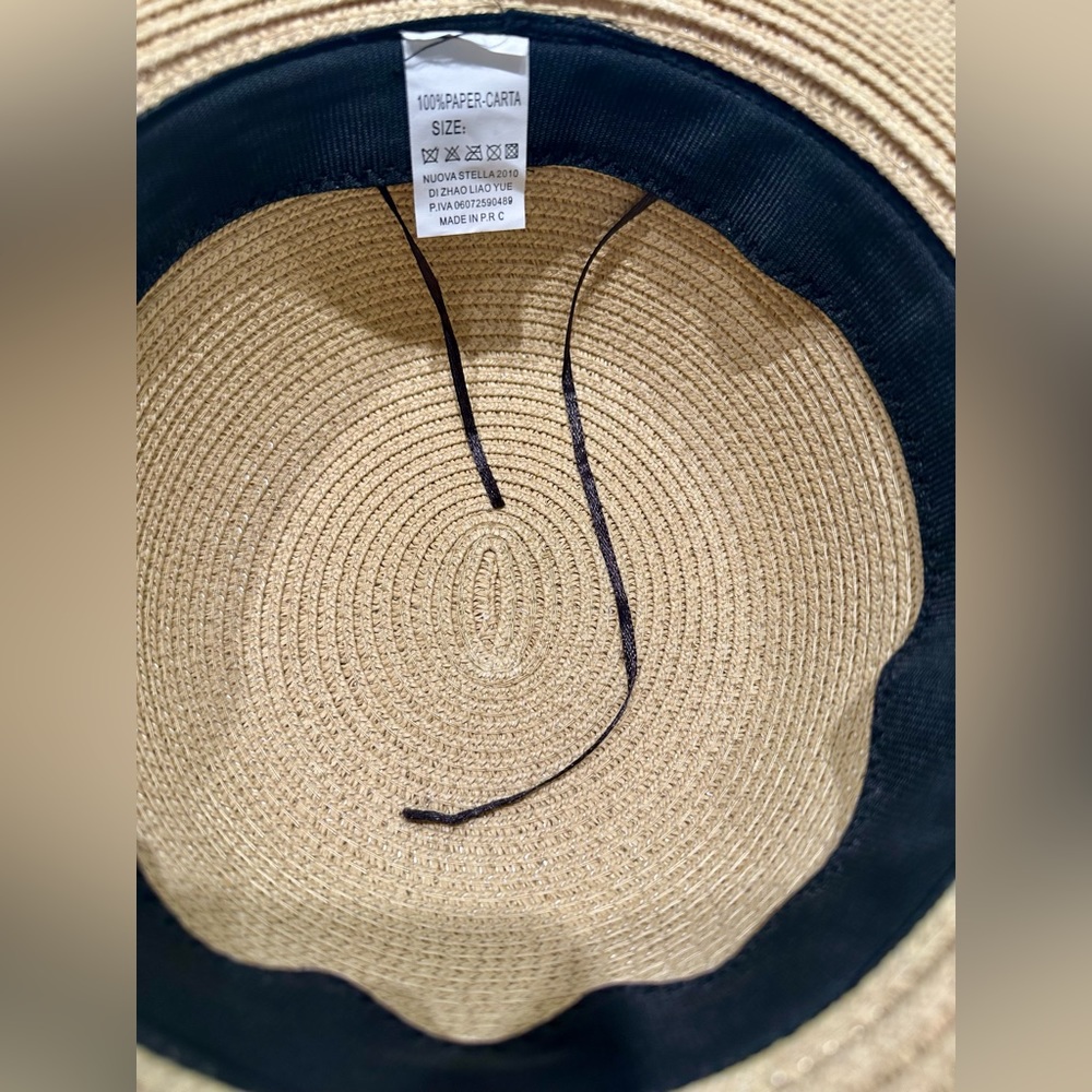 Women’s tan straw hat with brown & white polka dot band and bowknot - Picture 5 of 5